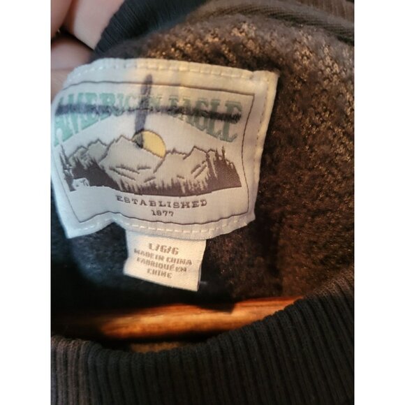 American Eagle Women's Black Sherpa Crewneck L Crop Boxy - Picture 2 of 4